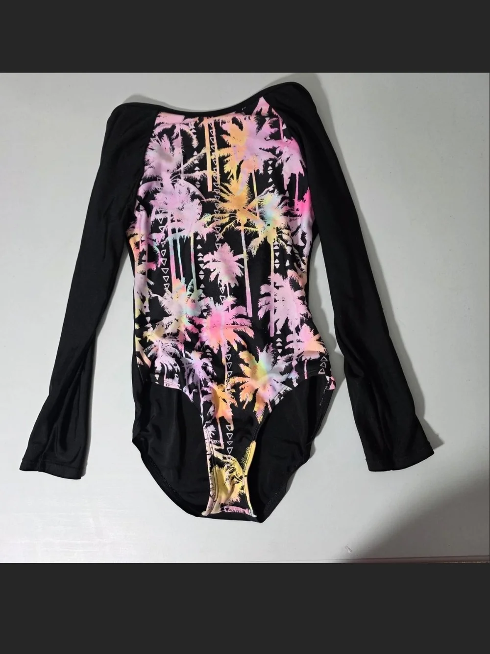 art class Black Long Sleeve Swimsuit with Neon Pink Yellow and Mint Trim